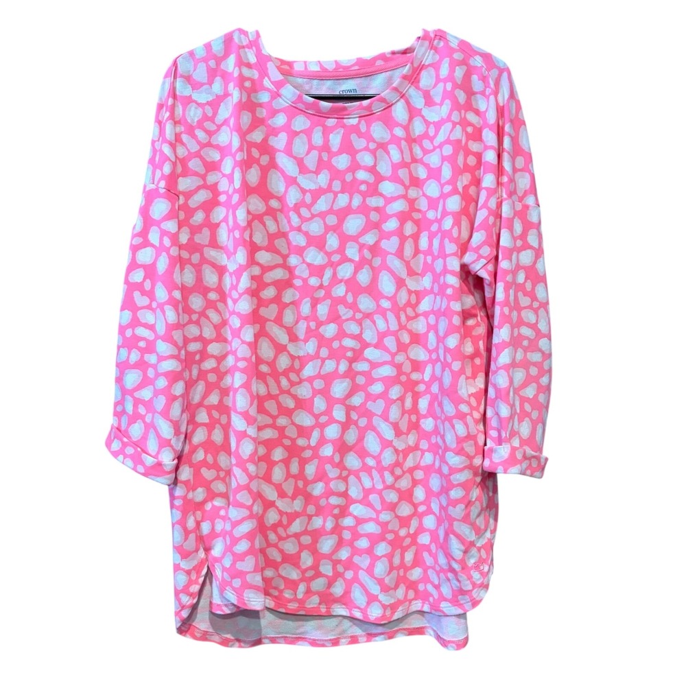 Crown & Ivy Pink White Leopard‎ Print Long Sleeve Tunic Top Women's Size L